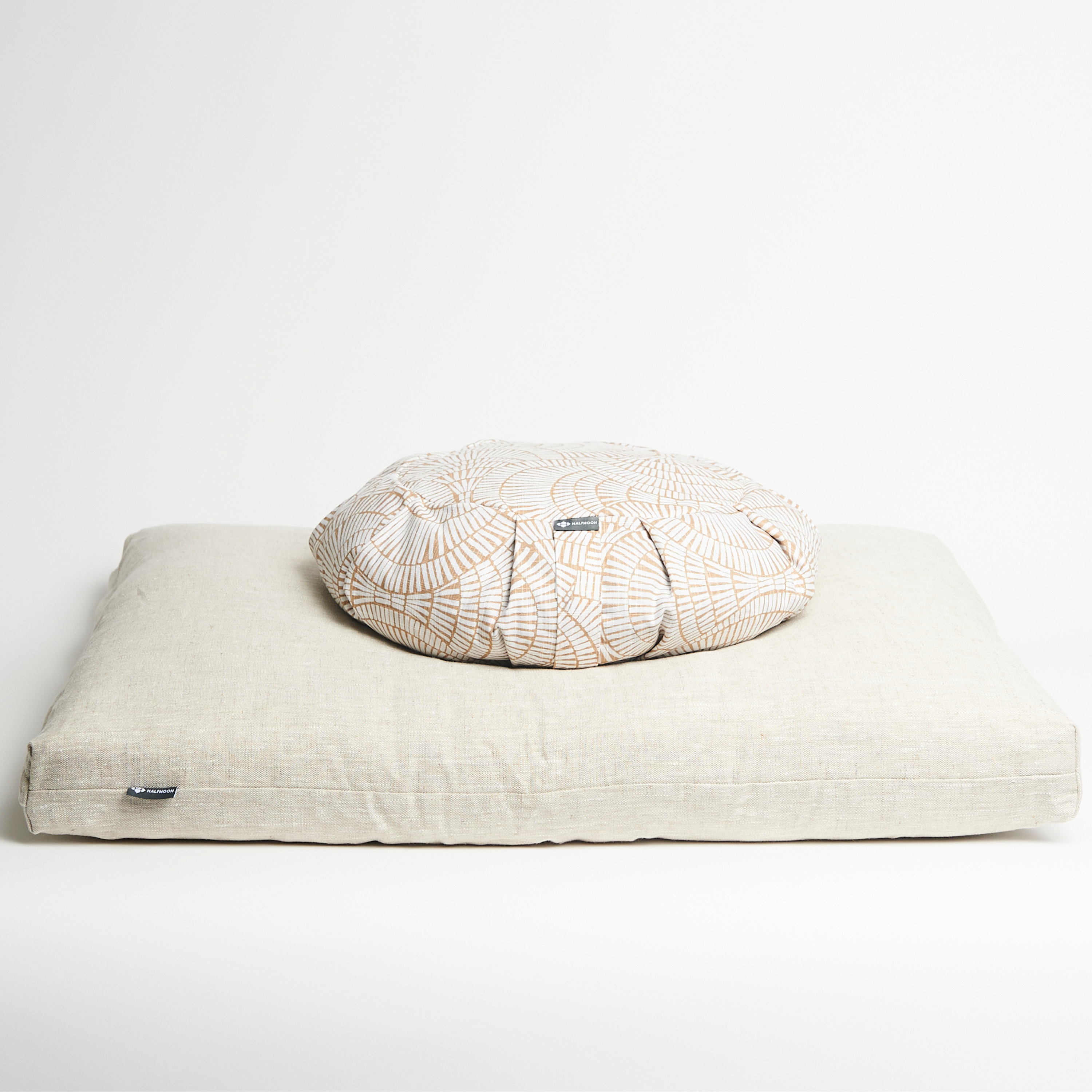 Halfmoon Sit Set: Round Meditation Cushion + Zabuton terra and natural linen